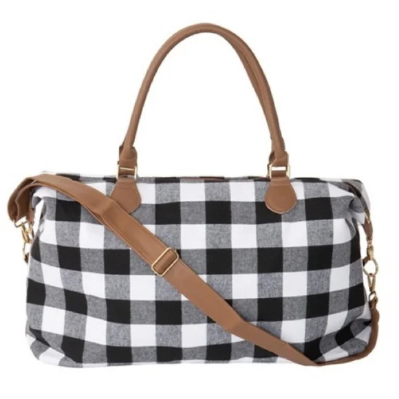 Last 1! Extra Large Weekend Duffle Bag in a Gorgeous Black/White Buffalo Plaid - Picture 4 of 6
